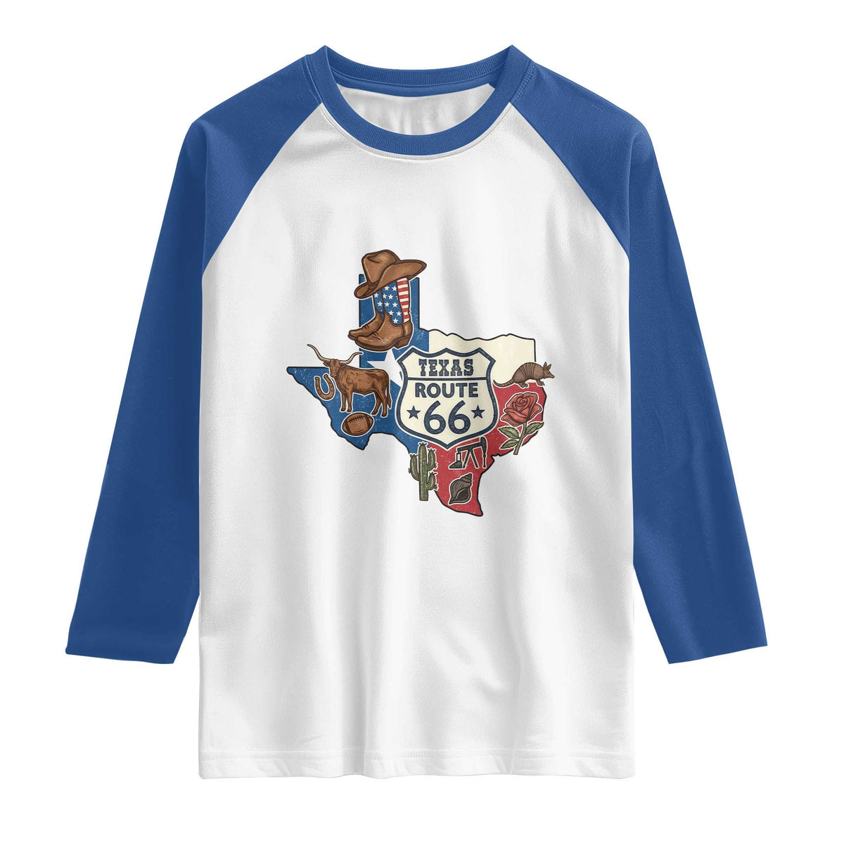Texas Route Highway 66 Adventure Raglan Shirt Desert Road Trip Graphic