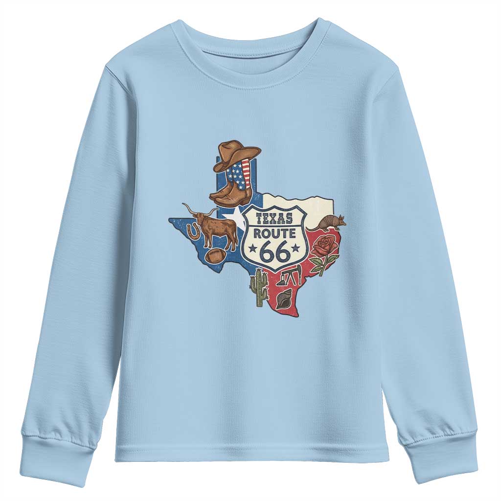 Texas Route Highway 66 Adventure Youth Sweatshirt Desert Road Trip Graphic
