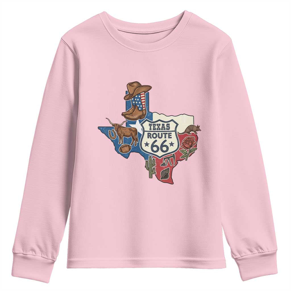 Texas Route Highway 66 Adventure Youth Sweatshirt Desert Road Trip Graphic