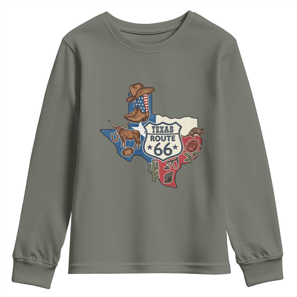 Texas Route Highway 66 Adventure Youth Sweatshirt Desert Road Trip Graphic