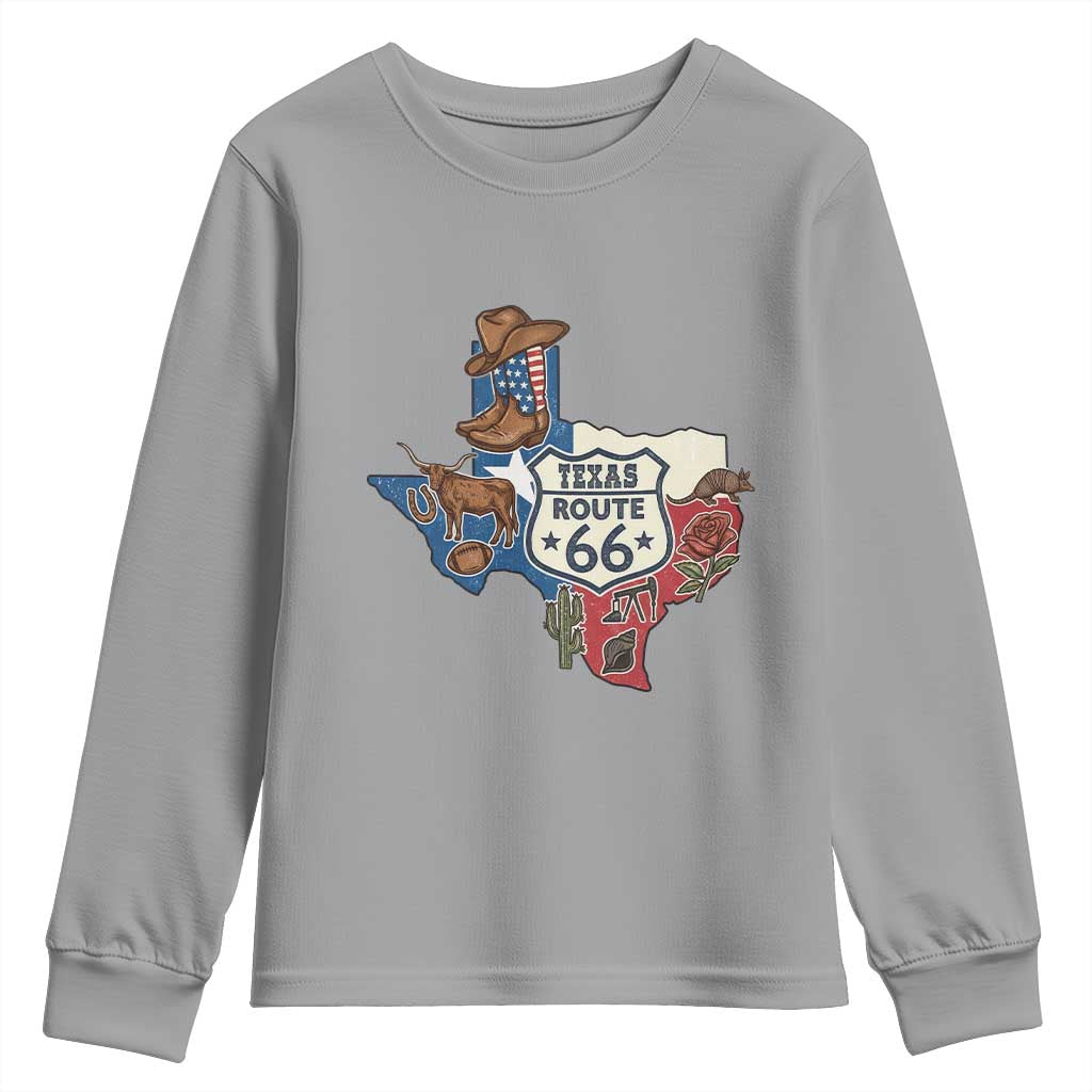 Texas Route Highway 66 Adventure Youth Sweatshirt Desert Road Trip Graphic