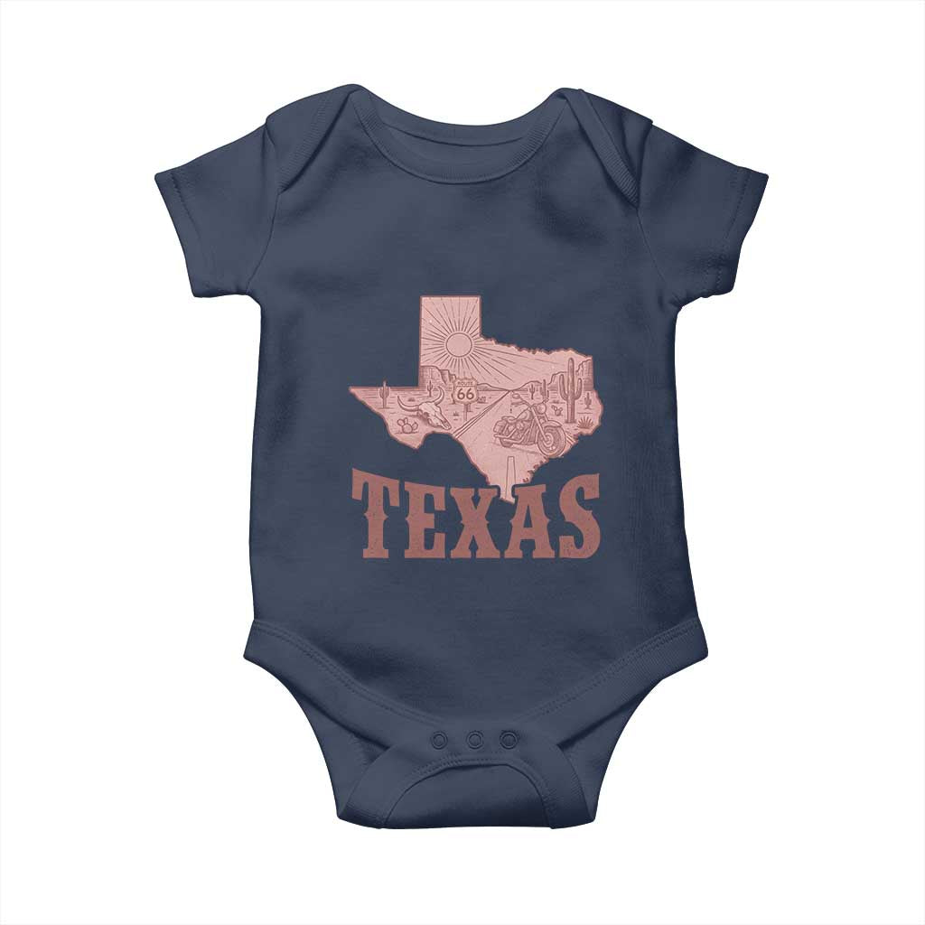 Texas Route Highway 66 Biker Baby Onesie Vintage Biker Road Trip