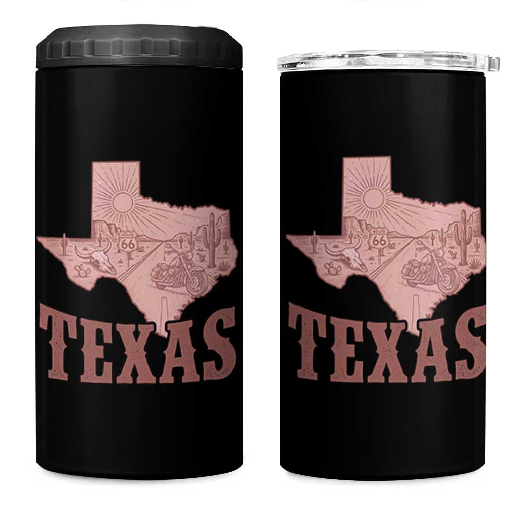 Texas Route Highway 66 Biker 4 in 1 Can Cooler Tumbler Vintage Biker Road Trip