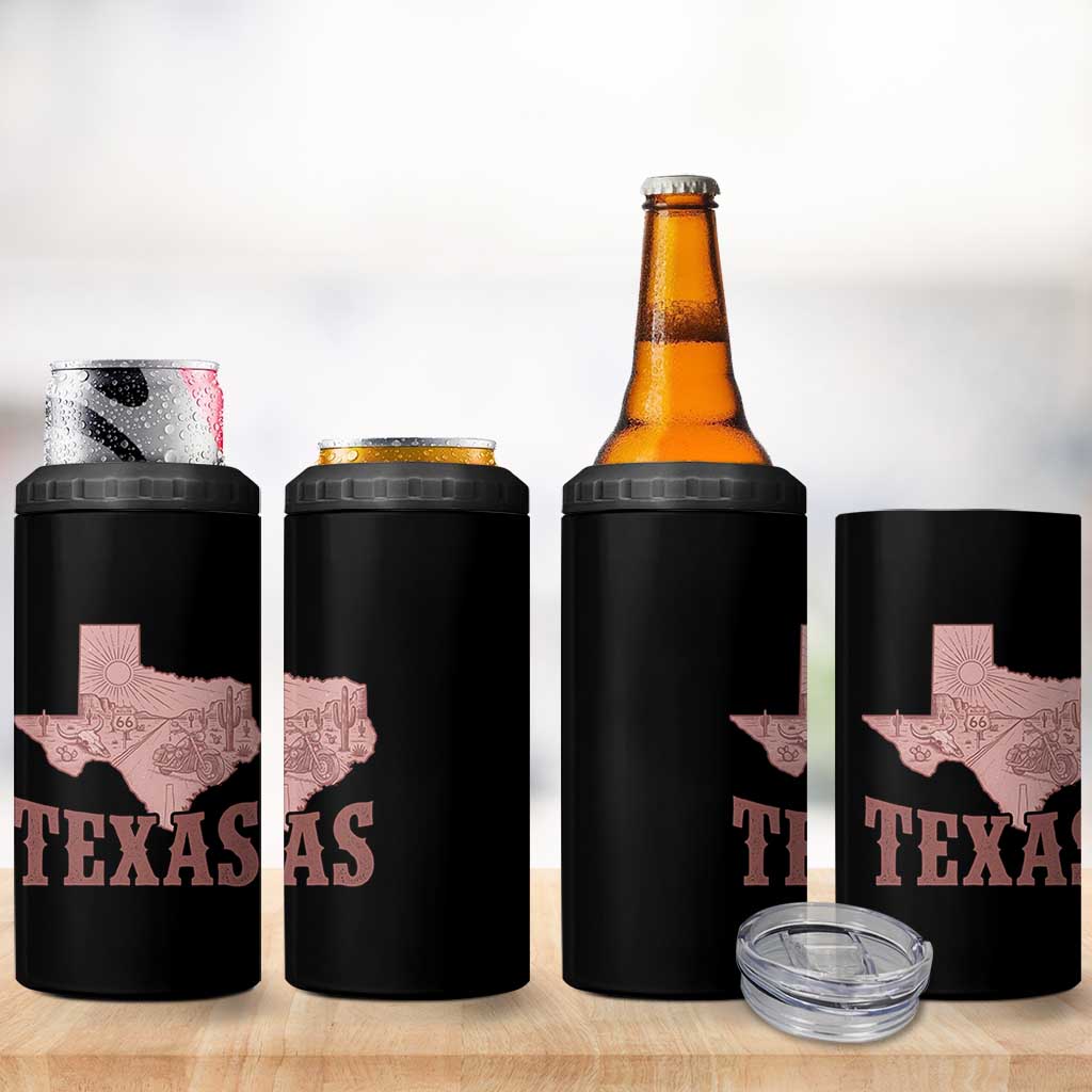 Texas Route Highway 66 Biker 4 in 1 Can Cooler Tumbler Vintage Biker Road Trip