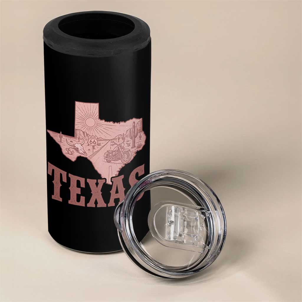 Texas Route Highway 66 Biker 4 in 1 Can Cooler Tumbler Vintage Biker Road Trip
