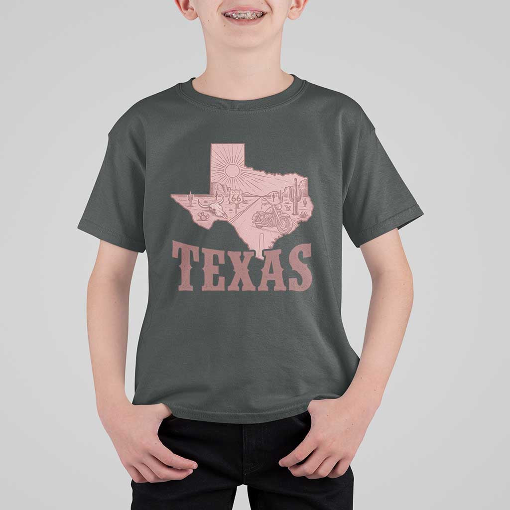 Texas Route Highway 66 Biker T Shirt For Kid Vintage Biker Road Trip