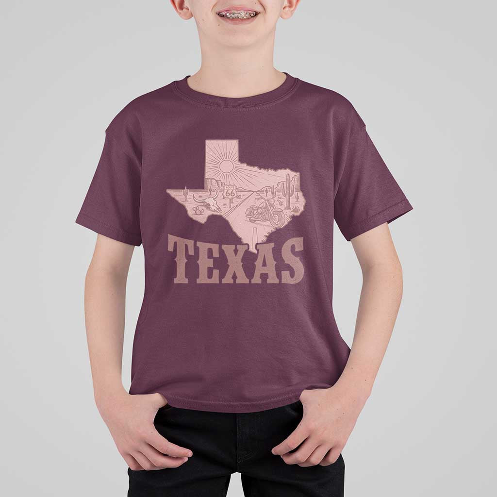 Texas Route Highway 66 Biker T Shirt For Kid Vintage Biker Road Trip
