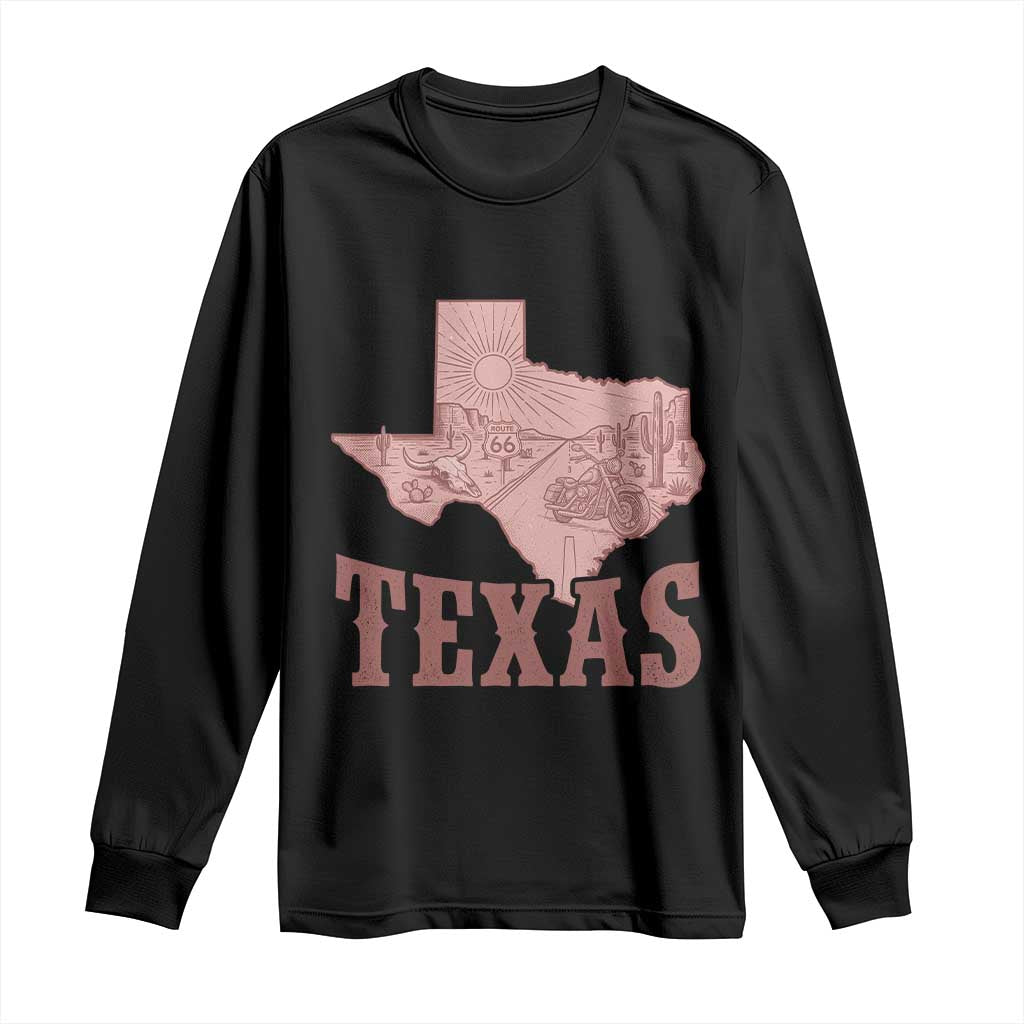 Texas Route Highway 66 Biker Long Sleeve Shirt Vintage Biker Road Trip