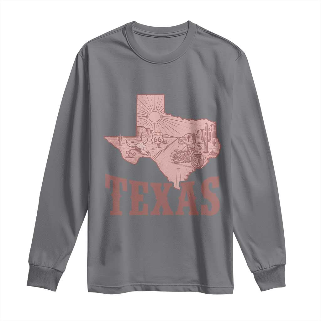 Texas Route Highway 66 Biker Long Sleeve Shirt Vintage Biker Road Trip