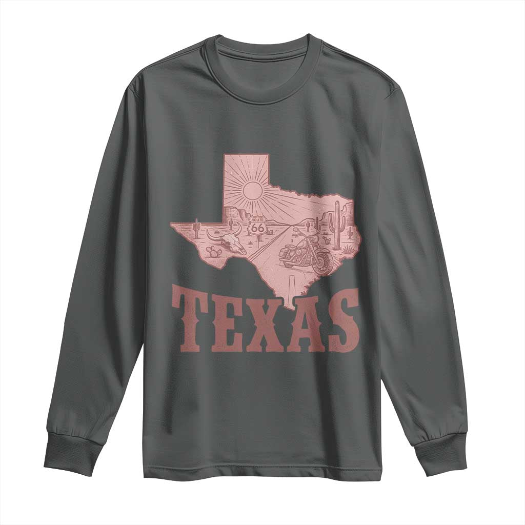 Texas Route Highway 66 Biker Long Sleeve Shirt Vintage Biker Road Trip
