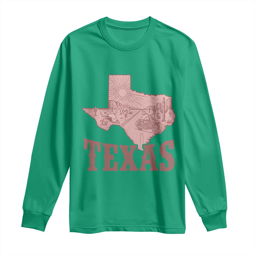 Texas Route Highway 66 Biker Long Sleeve Shirt Vintage Biker Road Trip