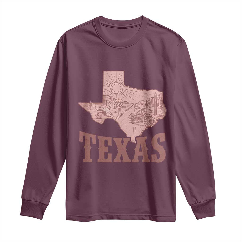 Texas Route Highway 66 Biker Long Sleeve Shirt Vintage Biker Road Trip