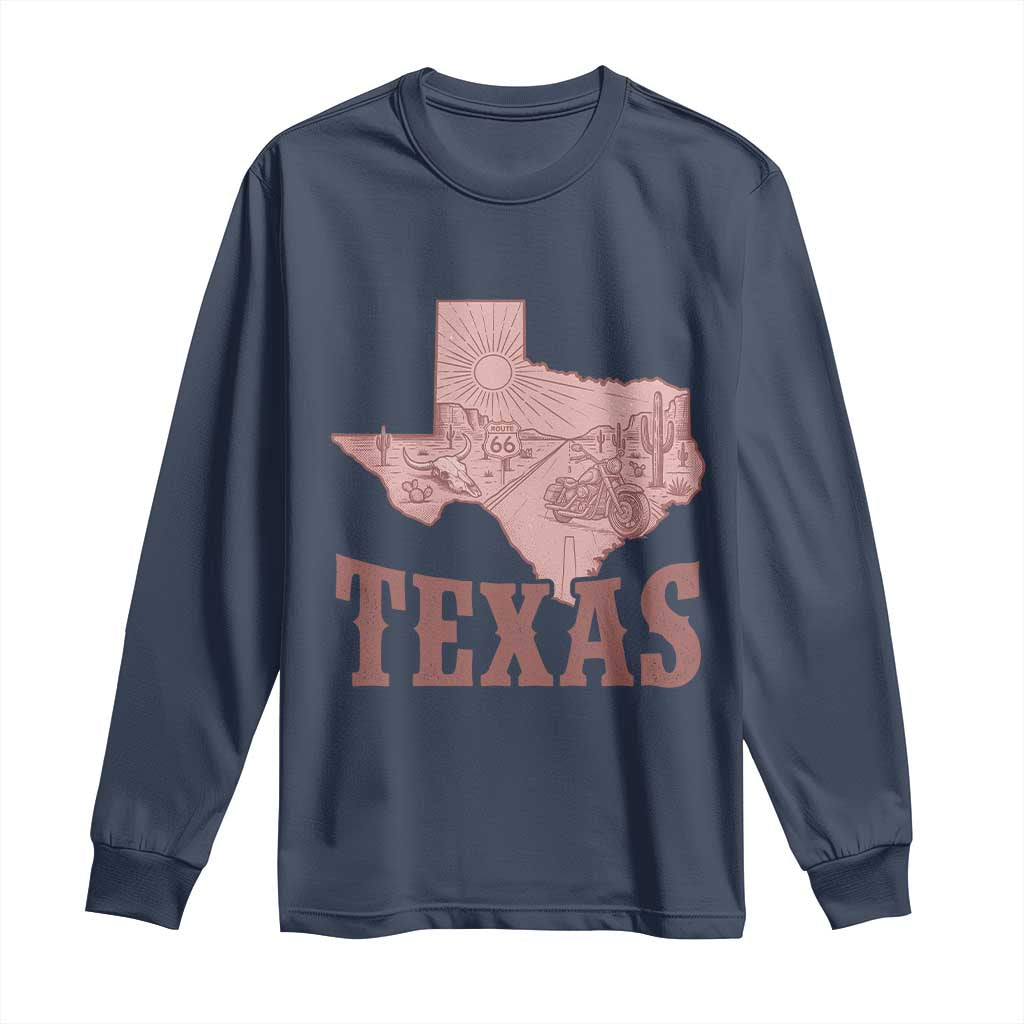 Texas Route Highway 66 Biker Long Sleeve Shirt Vintage Biker Road Trip