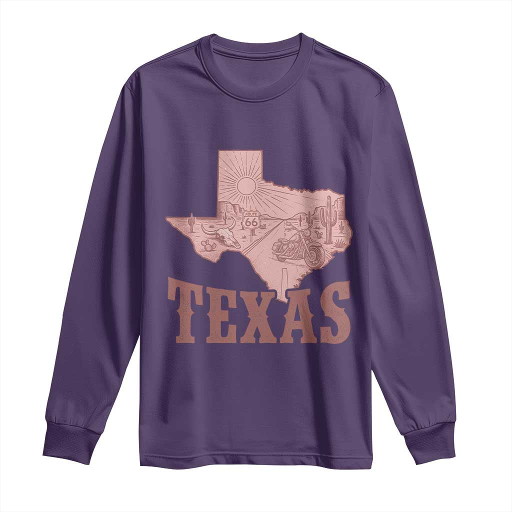 Texas Route Highway 66 Biker Long Sleeve Shirt Vintage Biker Road Trip