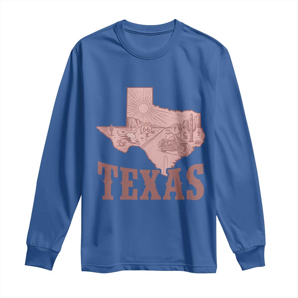 Texas Route Highway 66 Biker Long Sleeve Shirt Vintage Biker Road Trip