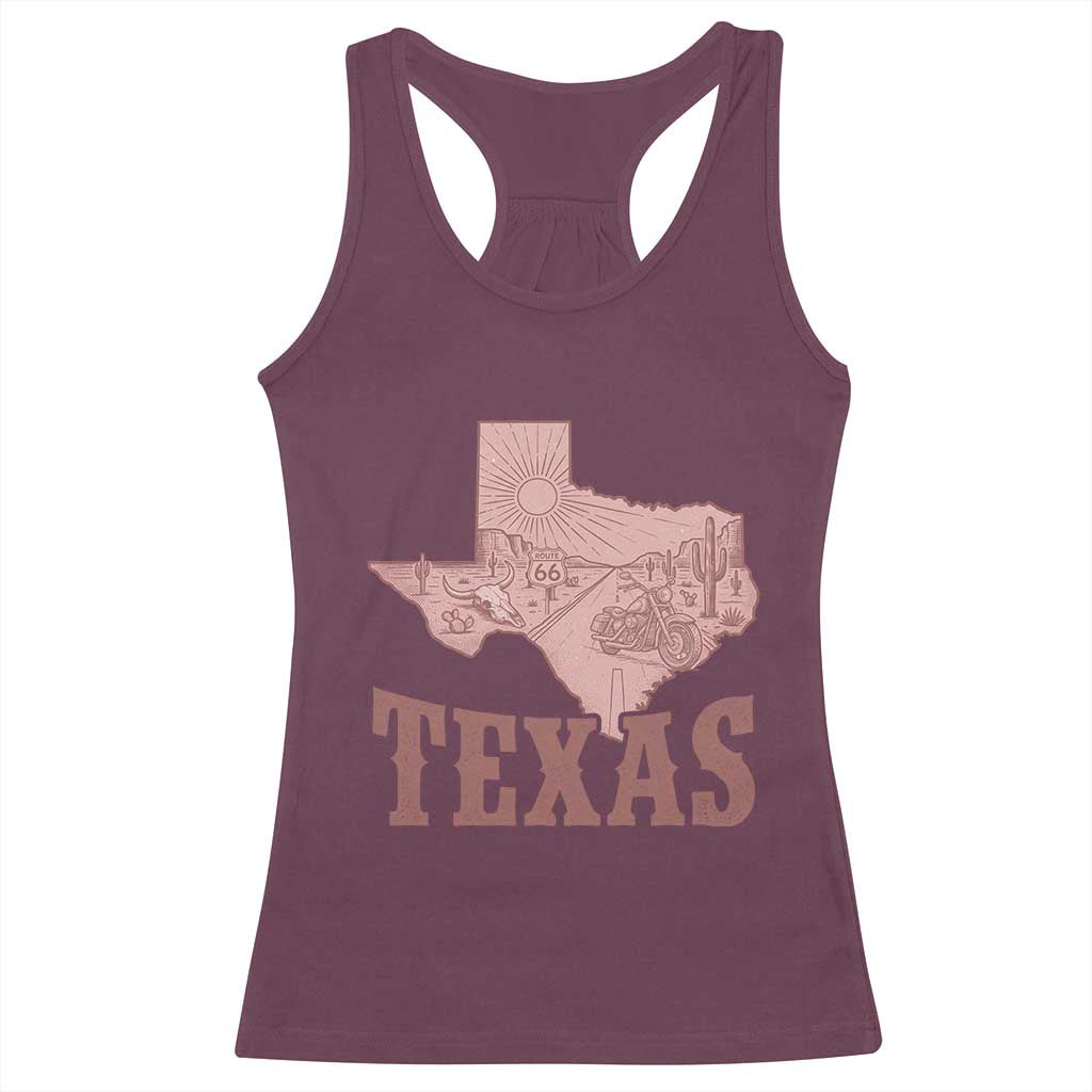 Texas Route Highway 66 Biker Racerback Tank Top Vintage Biker Road Trip