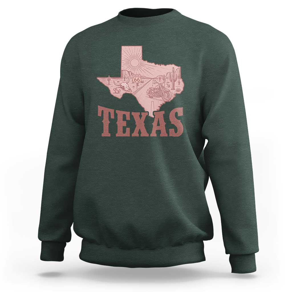 Texas Route Highway 66 Biker Sweatshirt Vintage Biker Road Trip