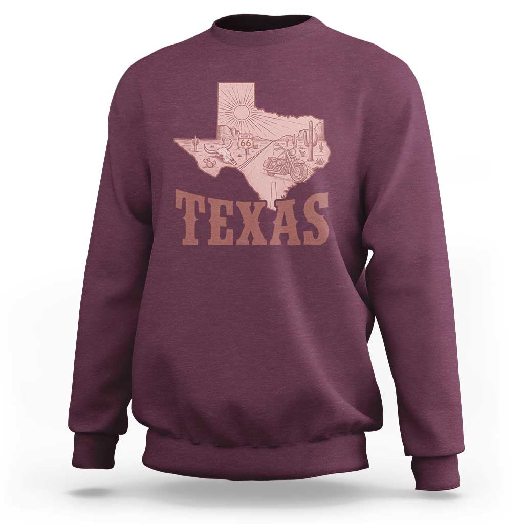 Texas Route Highway 66 Biker Sweatshirt Vintage Biker Road Trip