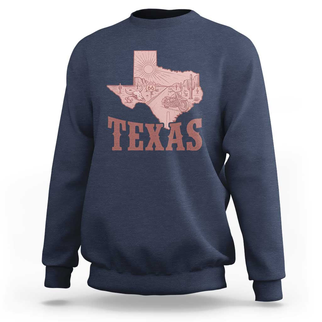 Texas Route Highway 66 Biker Sweatshirt Vintage Biker Road Trip