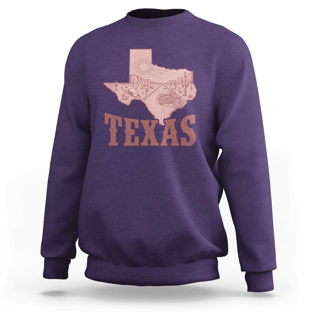 Texas Route Highway 66 Biker Sweatshirt Vintage Biker Road Trip
