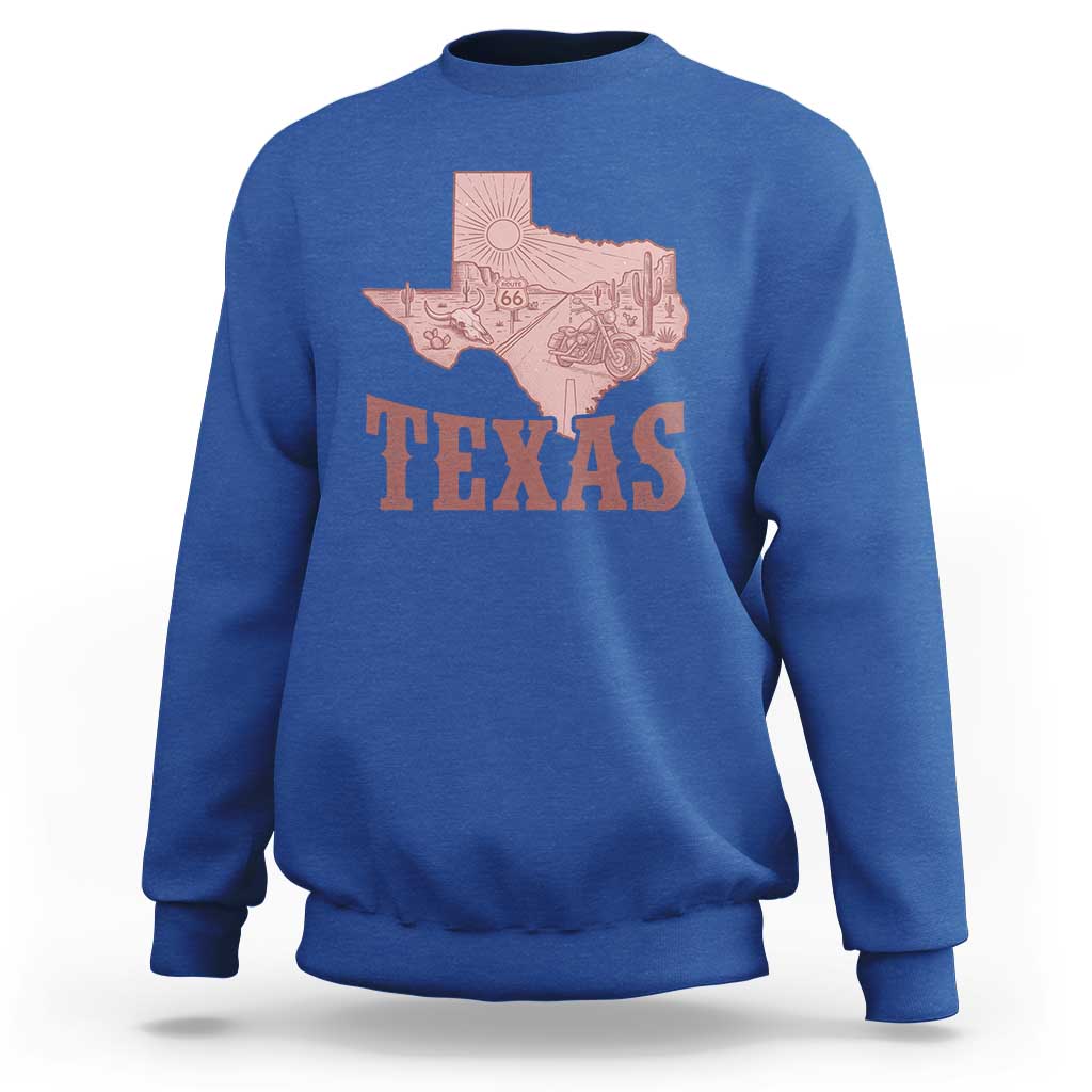 Texas Route Highway 66 Biker Sweatshirt Vintage Biker Road Trip