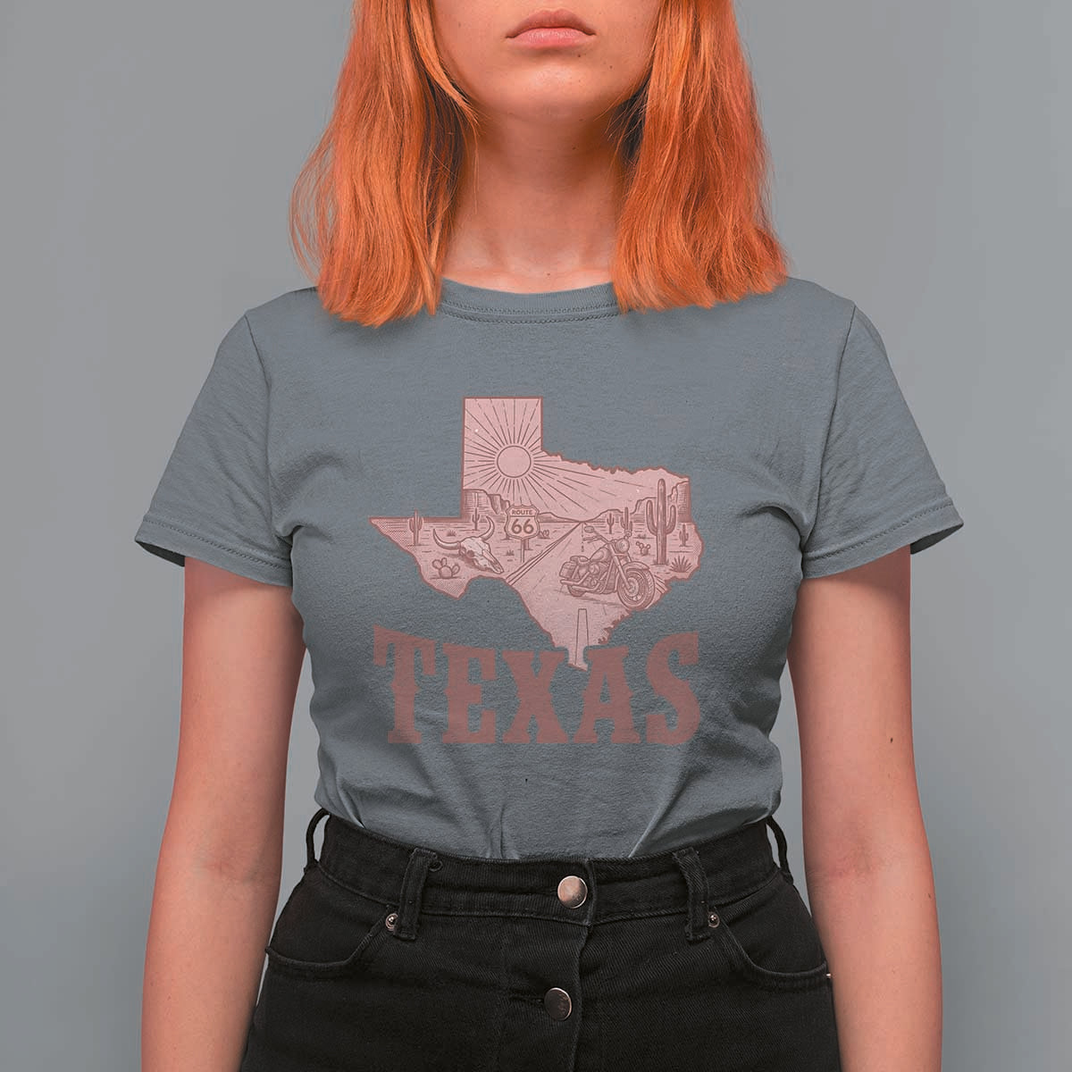 Texas Route Highway 66 Biker T Shirt For Women Vintage Biker Road Trip