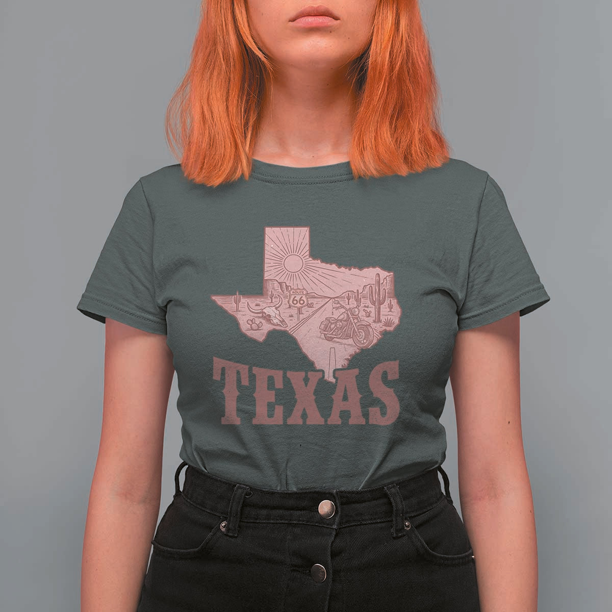 Texas Route Highway 66 Biker T Shirt For Women Vintage Biker Road Trip