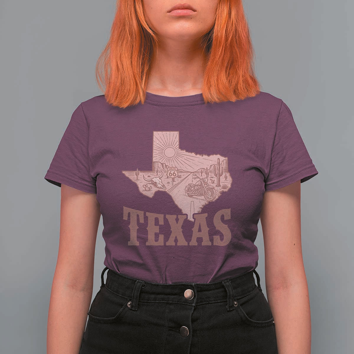 Texas Route Highway 66 Biker T Shirt For Women Vintage Biker Road Trip