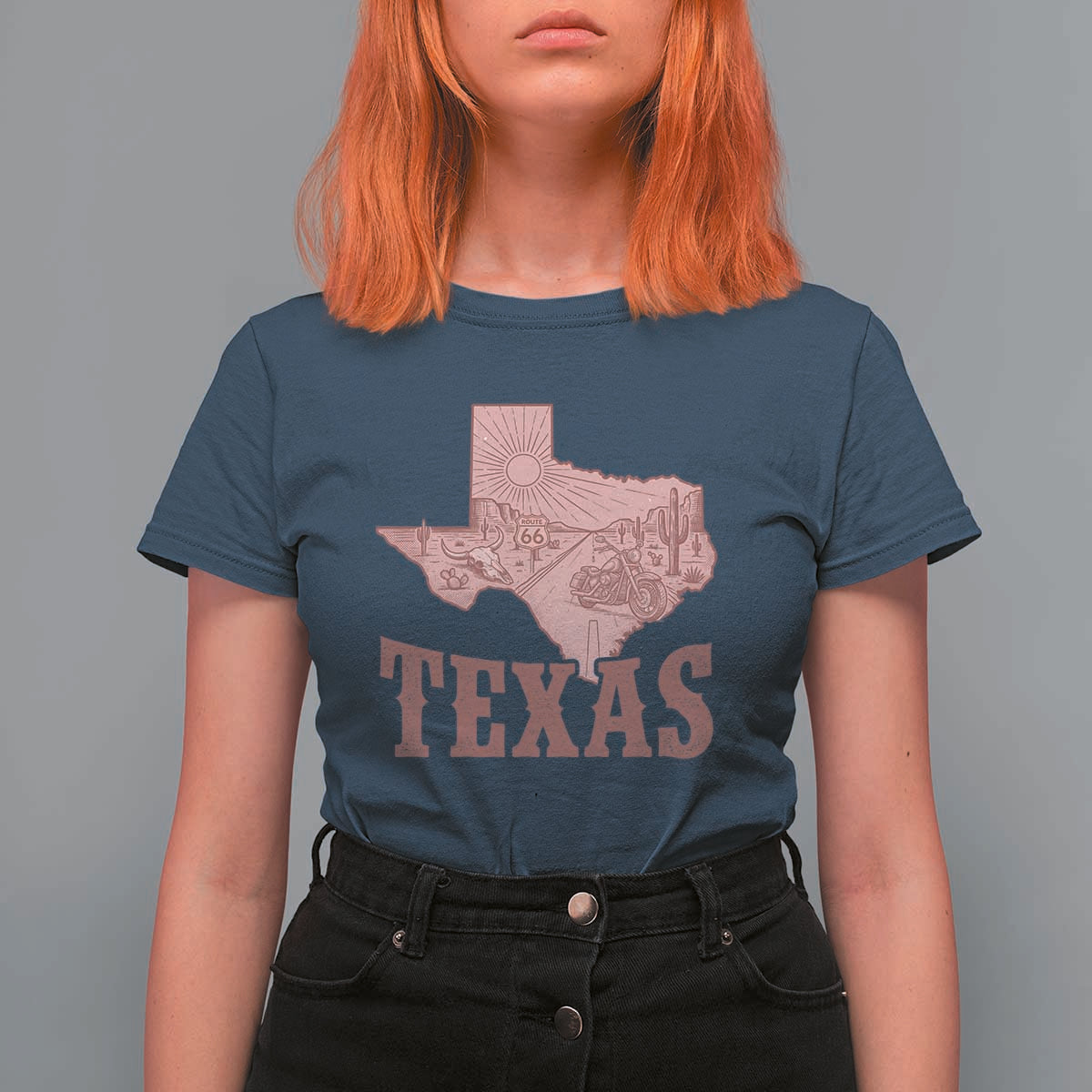 Texas Route Highway 66 Biker T Shirt For Women Vintage Biker Road Trip