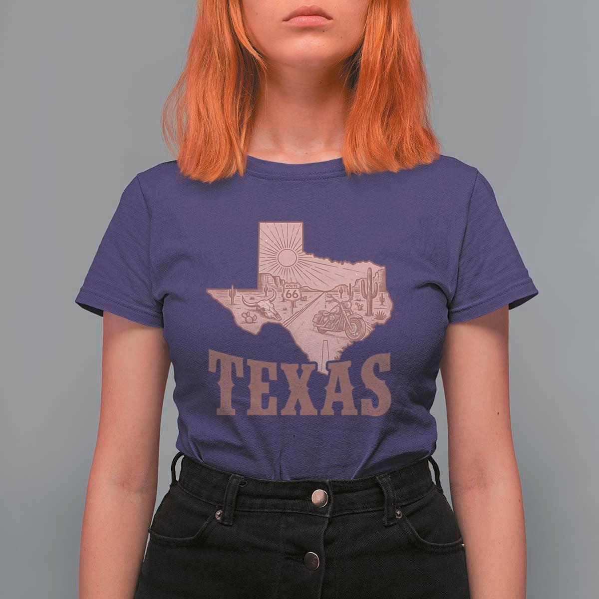 Texas Route Highway 66 Biker T Shirt For Women Vintage Biker Road Trip