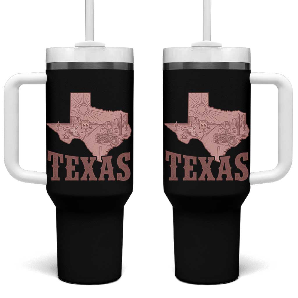Texas Route Highway 66 Biker Tumbler With Handle Vintage Biker Road Trip