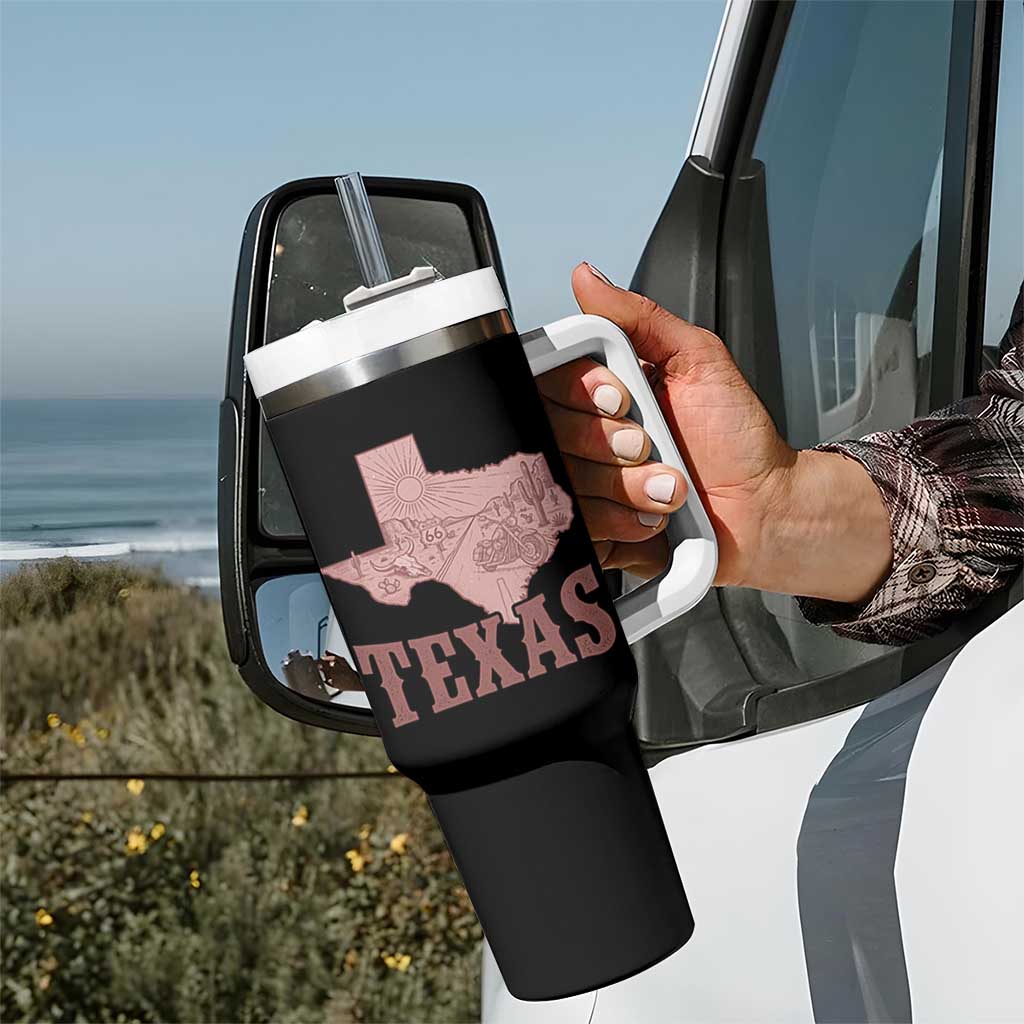 Texas Route Highway 66 Biker Tumbler With Handle Vintage Biker Road Trip