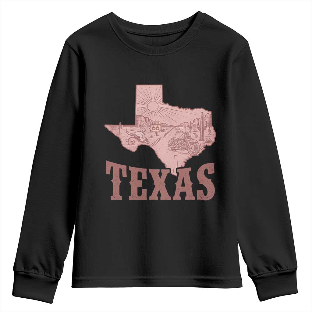 Texas Route Highway 66 Biker Youth Sweatshirt Vintage Biker Road Trip