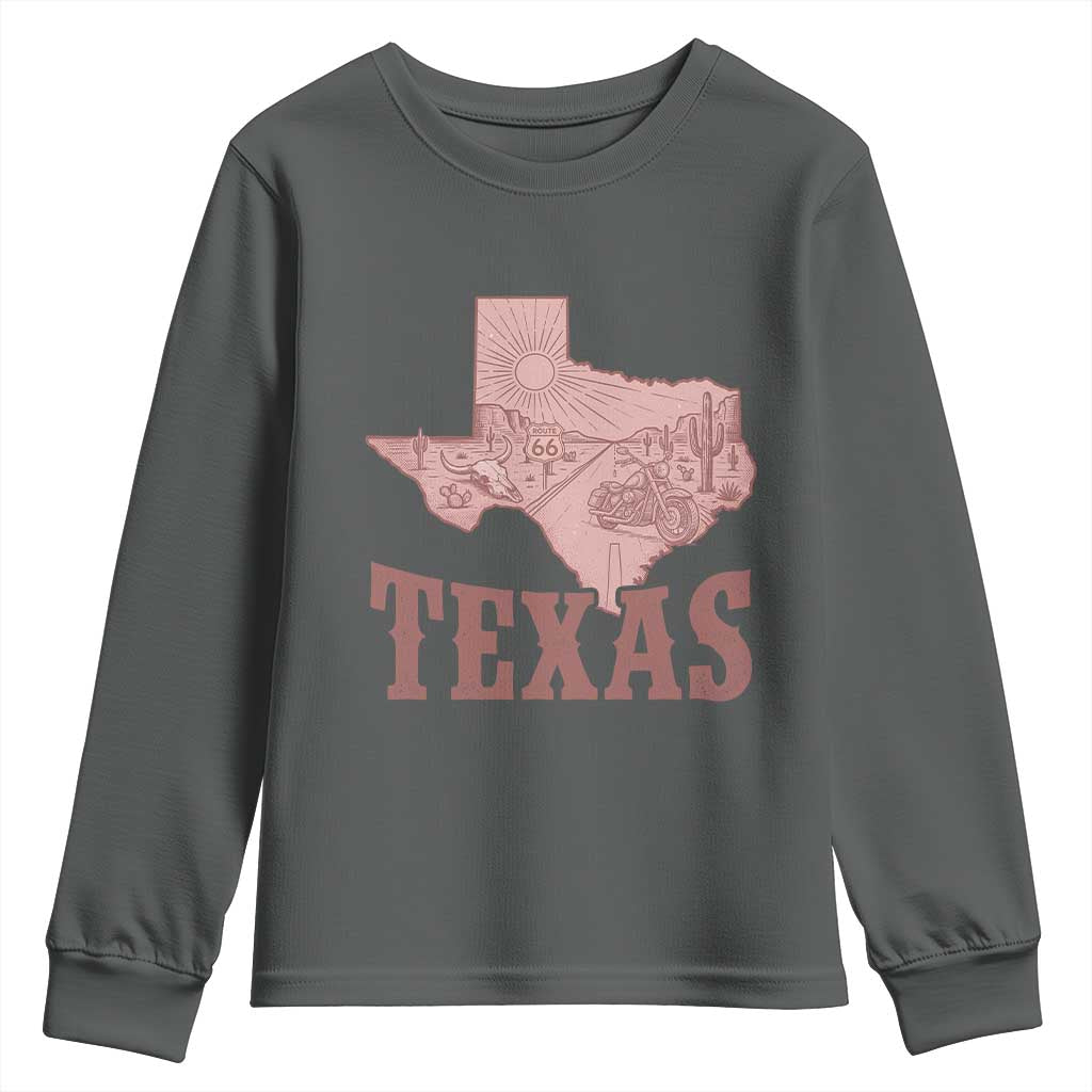 Texas Route Highway 66 Biker Youth Sweatshirt Vintage Biker Road Trip