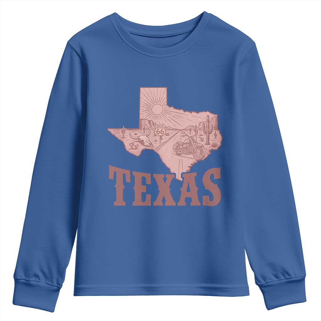 Texas Route Highway 66 Biker Youth Sweatshirt Vintage Biker Road Trip