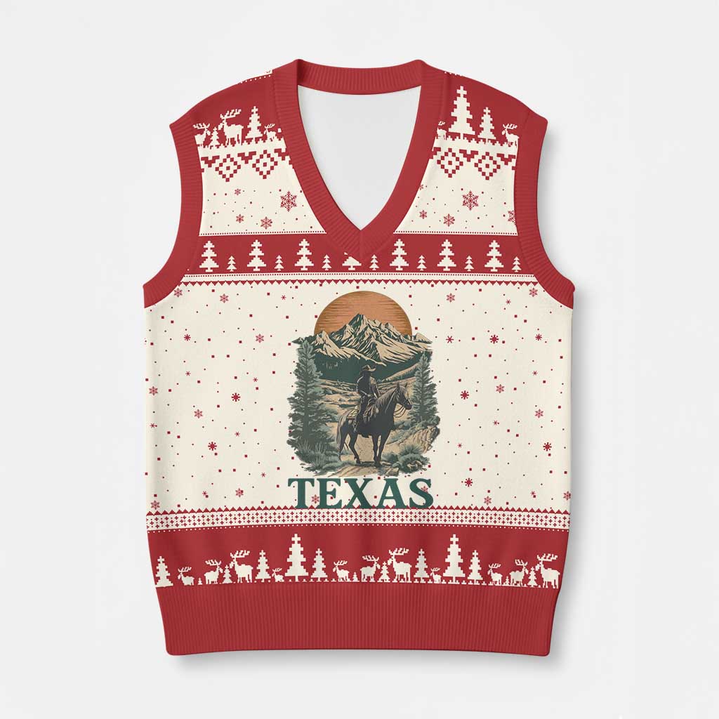 Texas Western Cowboy Life V-Neck Knit Sweater Vest Vintage Horse Riding Graphic