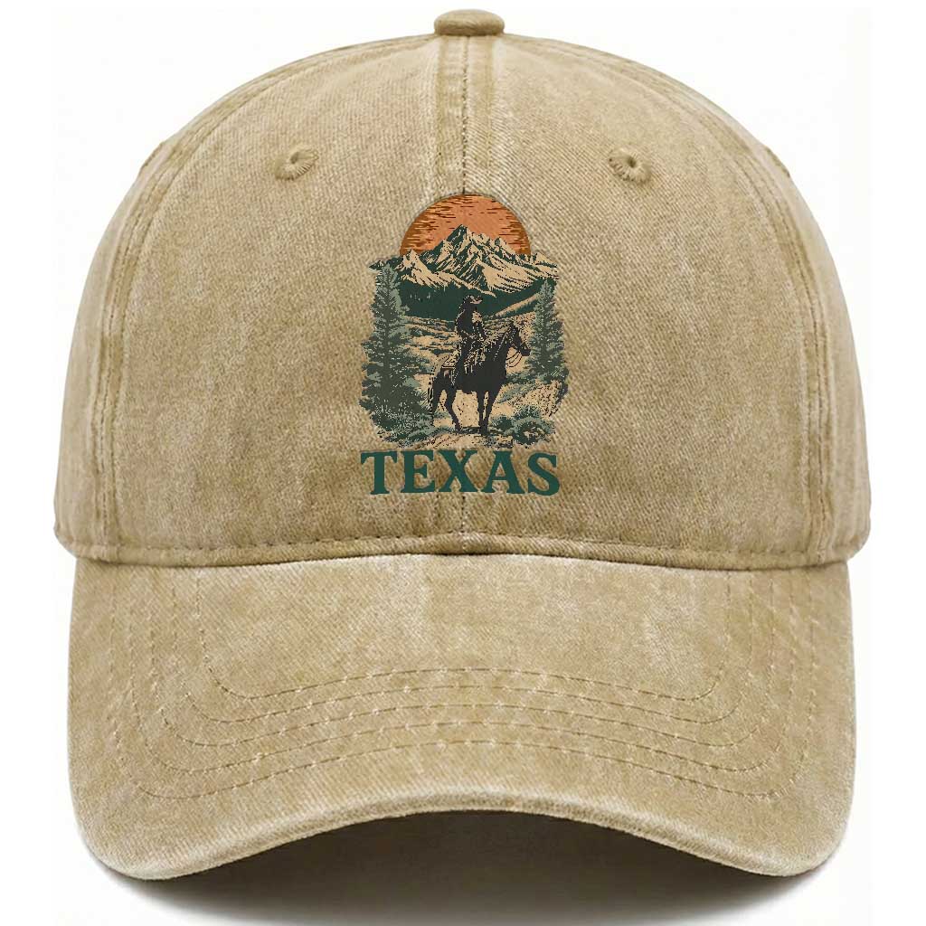 Texas Western Cowboy Life Washed Cotton Baseball Cap Vintage Horse Riding Graphic
