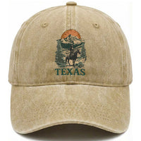 Texas Western Cowboy Life Washed Cotton Baseball Cap Vintage Horse Riding Graphic