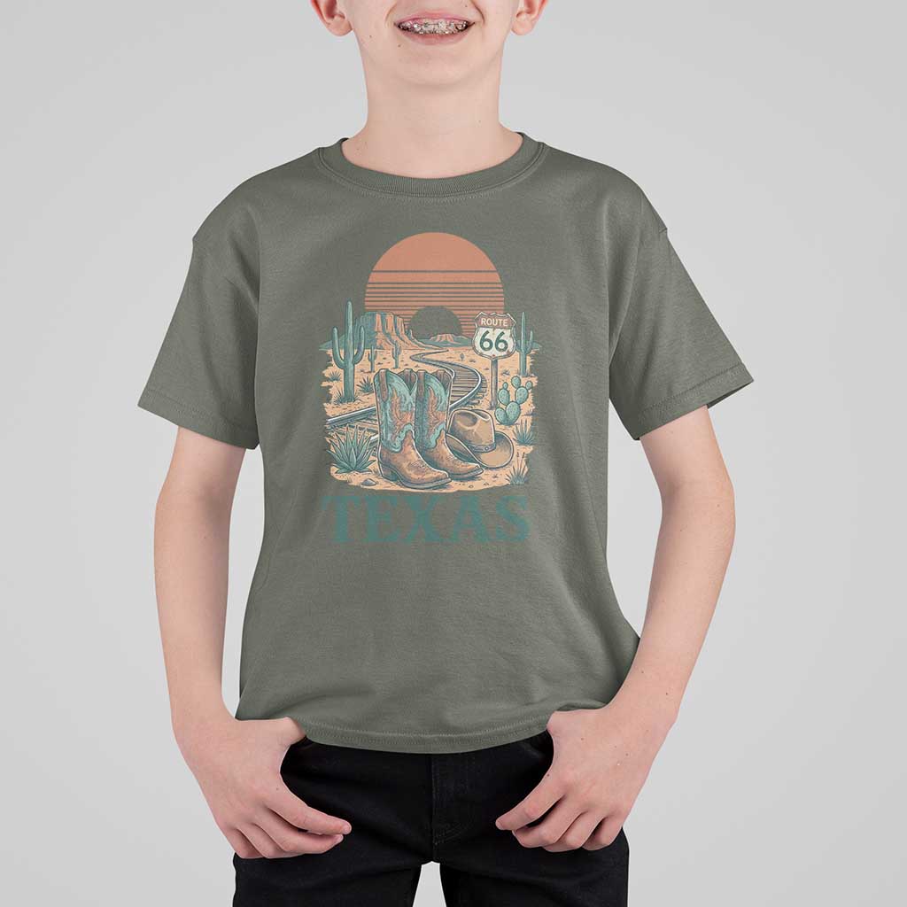 Vintage Route Highway 66 Texas T Shirt For Kid Amarillo Road Trip Adventure