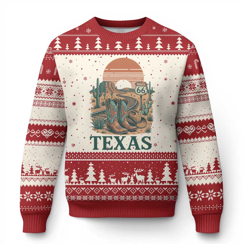 Vintage Route Highway 66 Texas Ugly Christmas Sweater Amarillo Road Trip Adventure