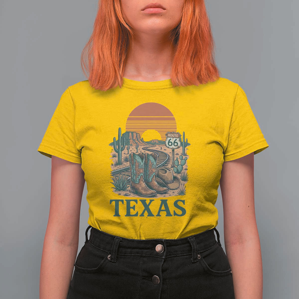 Vintage Route Highway 66 Texas T Shirt For Women Amarillo Road Trip Adventure