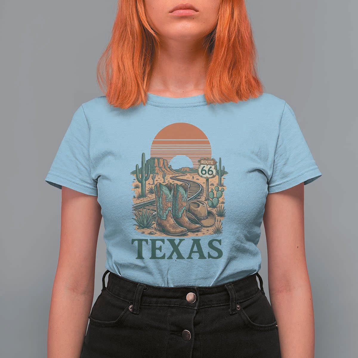 Vintage Route Highway 66 Texas T Shirt For Women Amarillo Road Trip Adventure