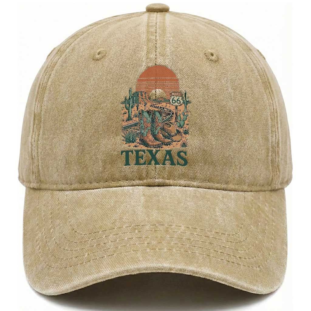 Vintage Route Highway 66 Texas Washed Cotton Baseball Cap Amarillo Road Trip Adventure