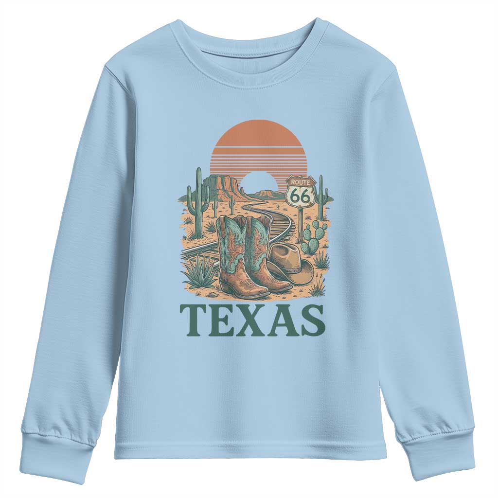 Vintage Route Highway 66 Texas Youth Sweatshirt Amarillo Road Trip Adventure