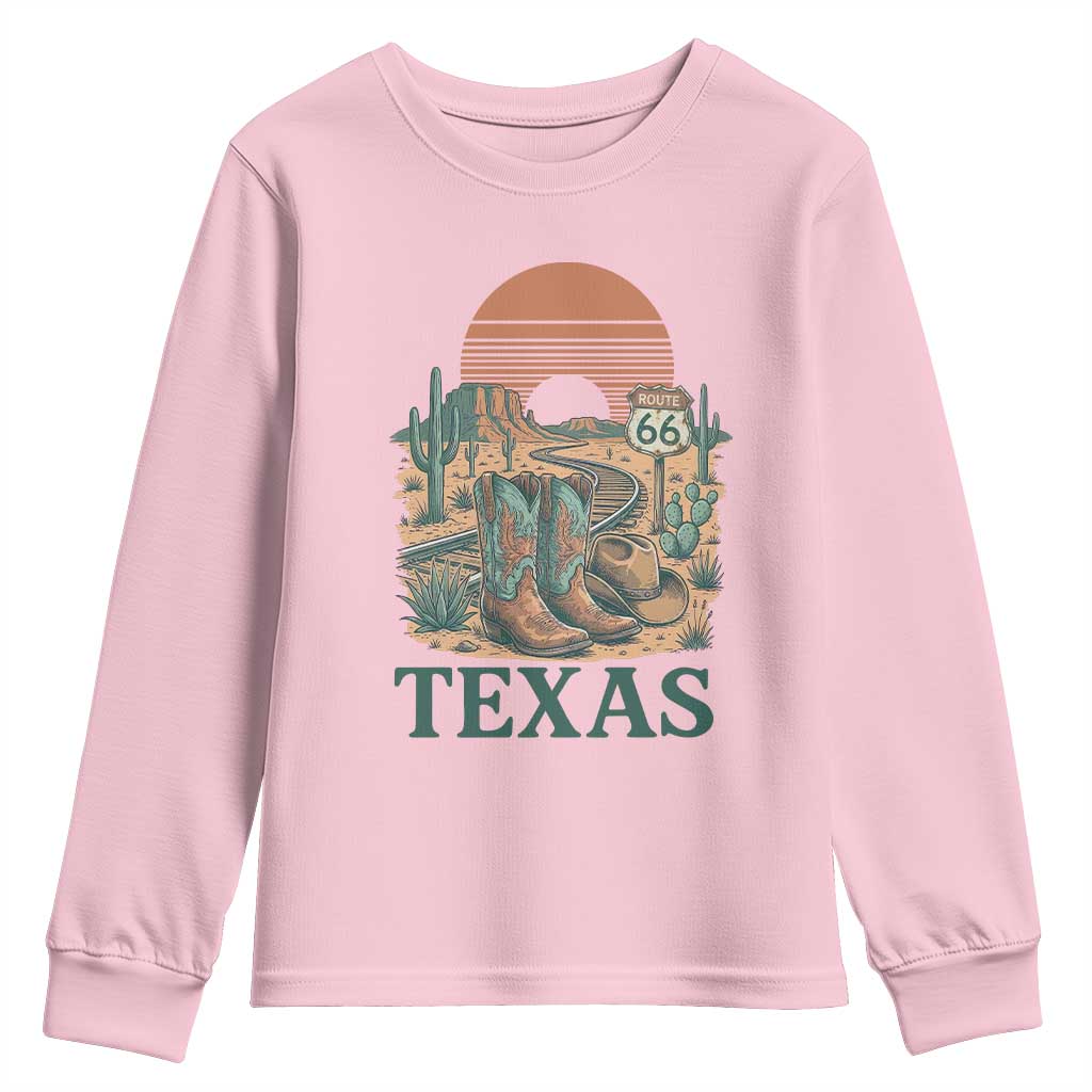 Vintage Route Highway 66 Texas Youth Sweatshirt Amarillo Road Trip Adventure