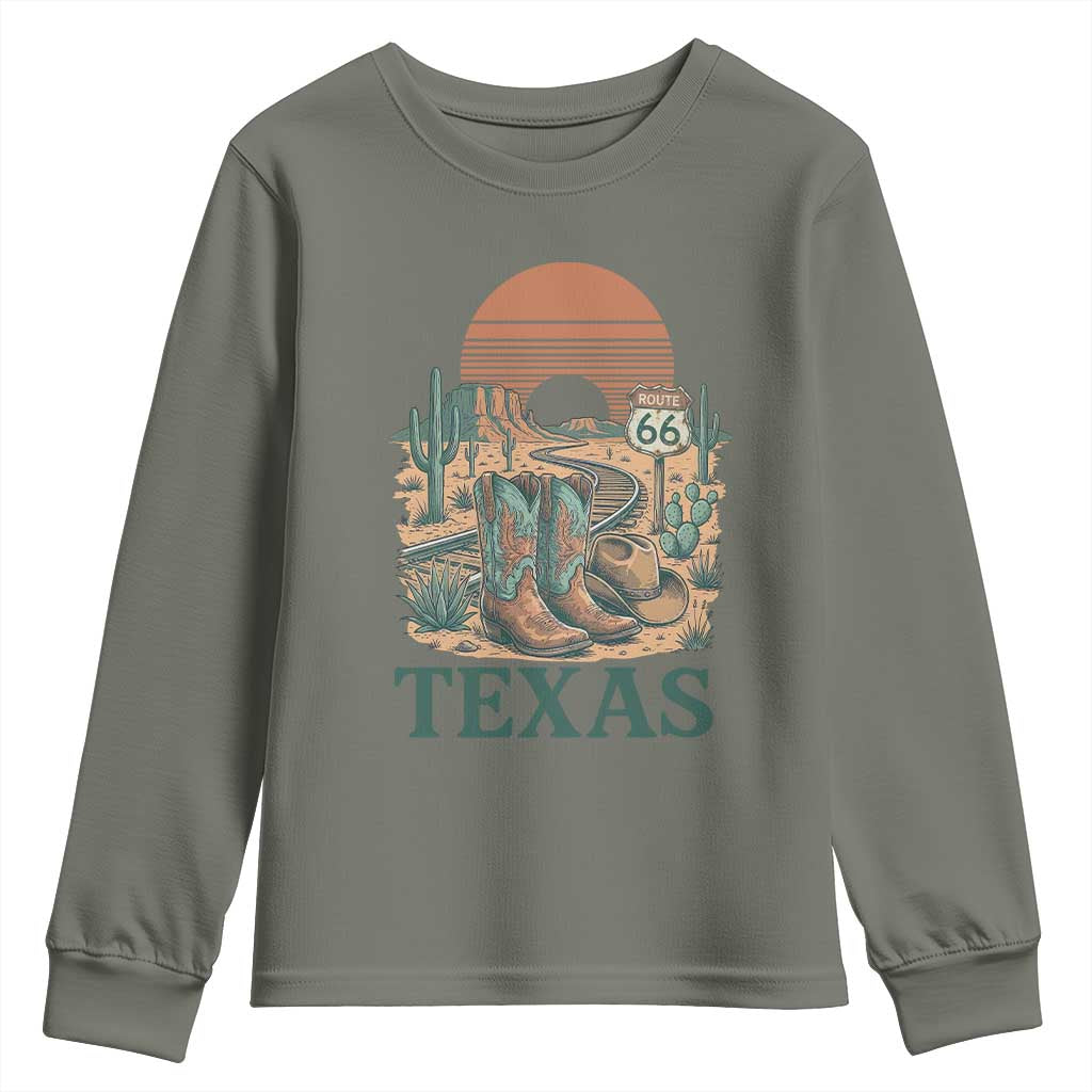 Vintage Route Highway 66 Texas Youth Sweatshirt Amarillo Road Trip Adventure