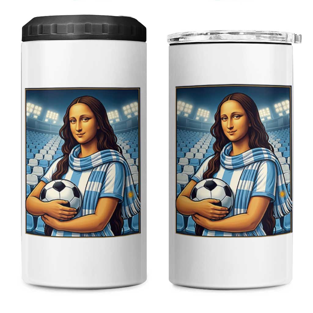 Funny Argentina Soccer Mona Lisa 4 in 1 Can Cooler Tumbler Football Fan Pride Graphic