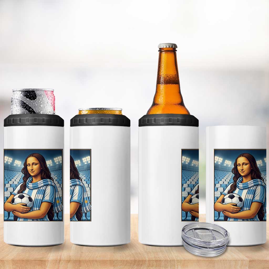 Funny Argentina Soccer Mona Lisa 4 in 1 Can Cooler Tumbler Football Fan Pride Graphic