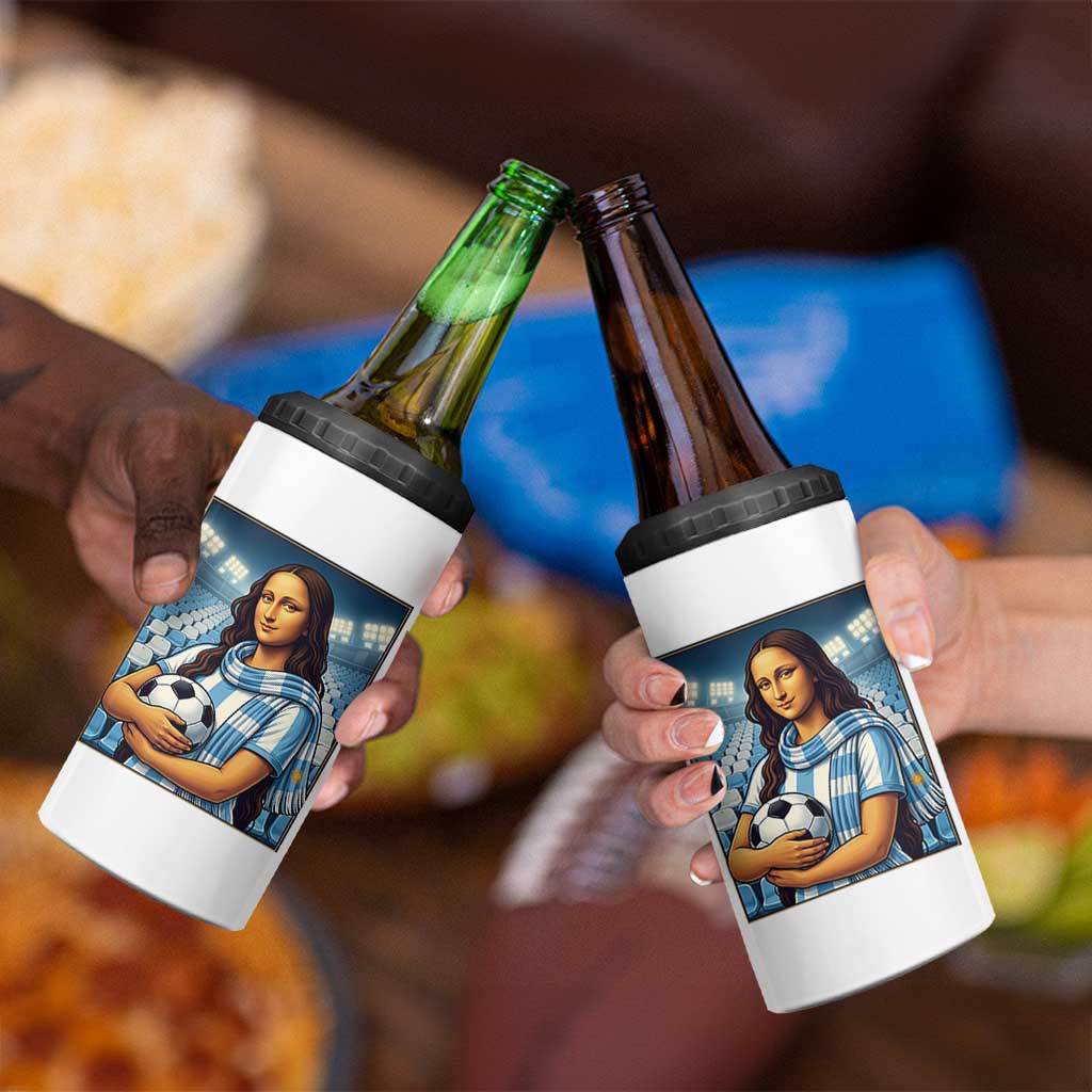 Funny Argentina Soccer Mona Lisa 4 in 1 Can Cooler Tumbler Football Fan Pride Graphic