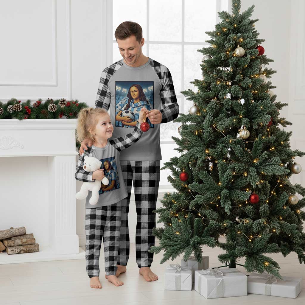 Funny Argentina Soccer Mona Lisa Plaid Pajama Set Football Fan Pride Graphic